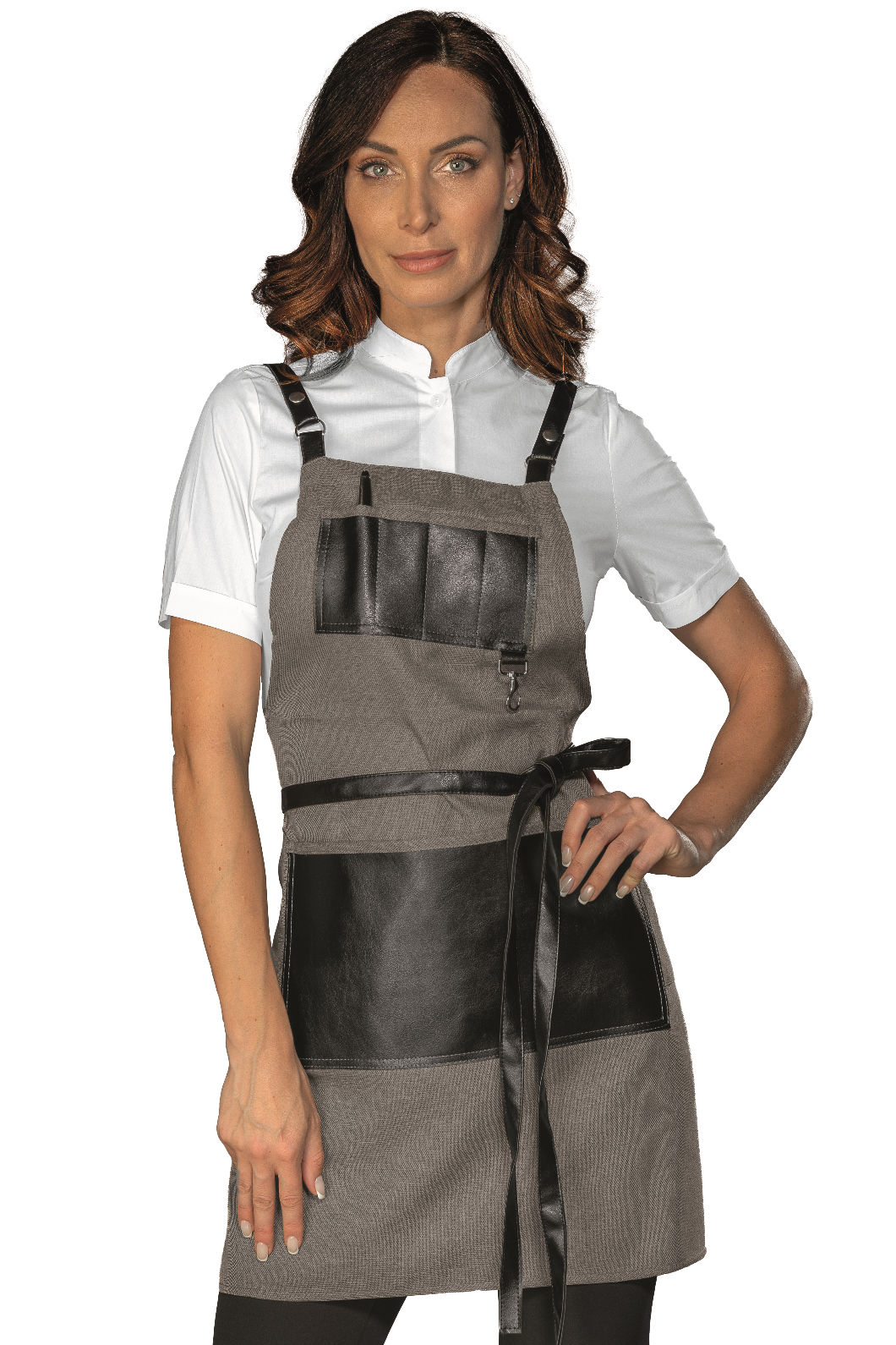 Grembiule Bristol short con inserti e lacci in pelle Isacco